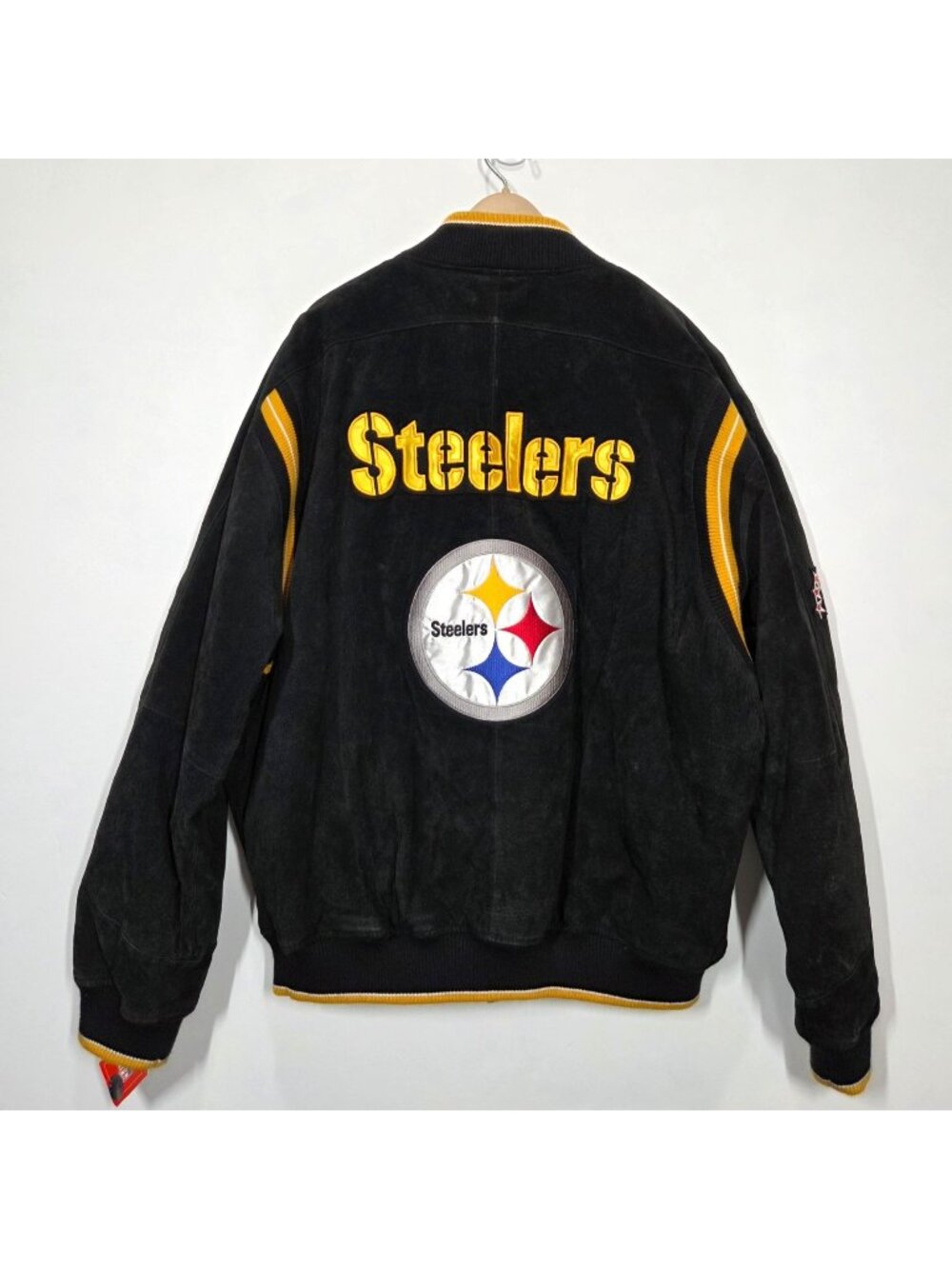 Vintage Pittsburgh Steelers Coat Mens XL Black Suede Bomber Jacket NFL NEW